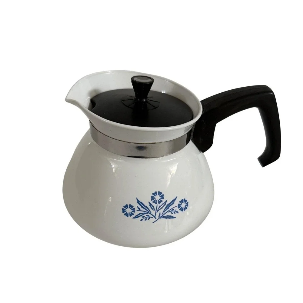 Vintage Corning Ware Blue Cornflower 6 Cup Tea Pot Kettle w/ Lid P-104 MCM 1960s